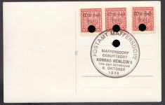 Sudetenland Maffersdorf, Mi.-Nr.   13 a  gestempelt  geprüft   Befund  auf  AK   Maffersd.