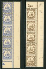 Samoa 7,10 (5) Postfrisch 3 und 20 Pfg. in senkr. ER-5erStreifen mit Rand Zud...