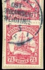 Deutsch-Ostafrika 32 (2) Briefstück 7 1/2 H. im senkr. Paar a. Kab-Bfst. DT....