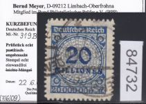 DR 1923, Mich.-Nr.: 319 B  gestempelt  geprüft  Befund