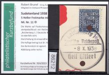 Sudetenland Reichenberg, Mi.-Nr.   11  gestempelt  geprüft   Befund
