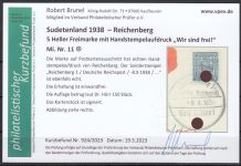 Sudetenland Reichenberg, Mi.-Nr.   11  gestempelt  geprüft   Befund