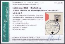 Sudetenland Reichenberg, Mi.-Nr.   12  gestempelt  geprüft   Befund