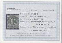 Bizone 1945  Mi. Nr. 35 B gestempelt geprüft  Befund