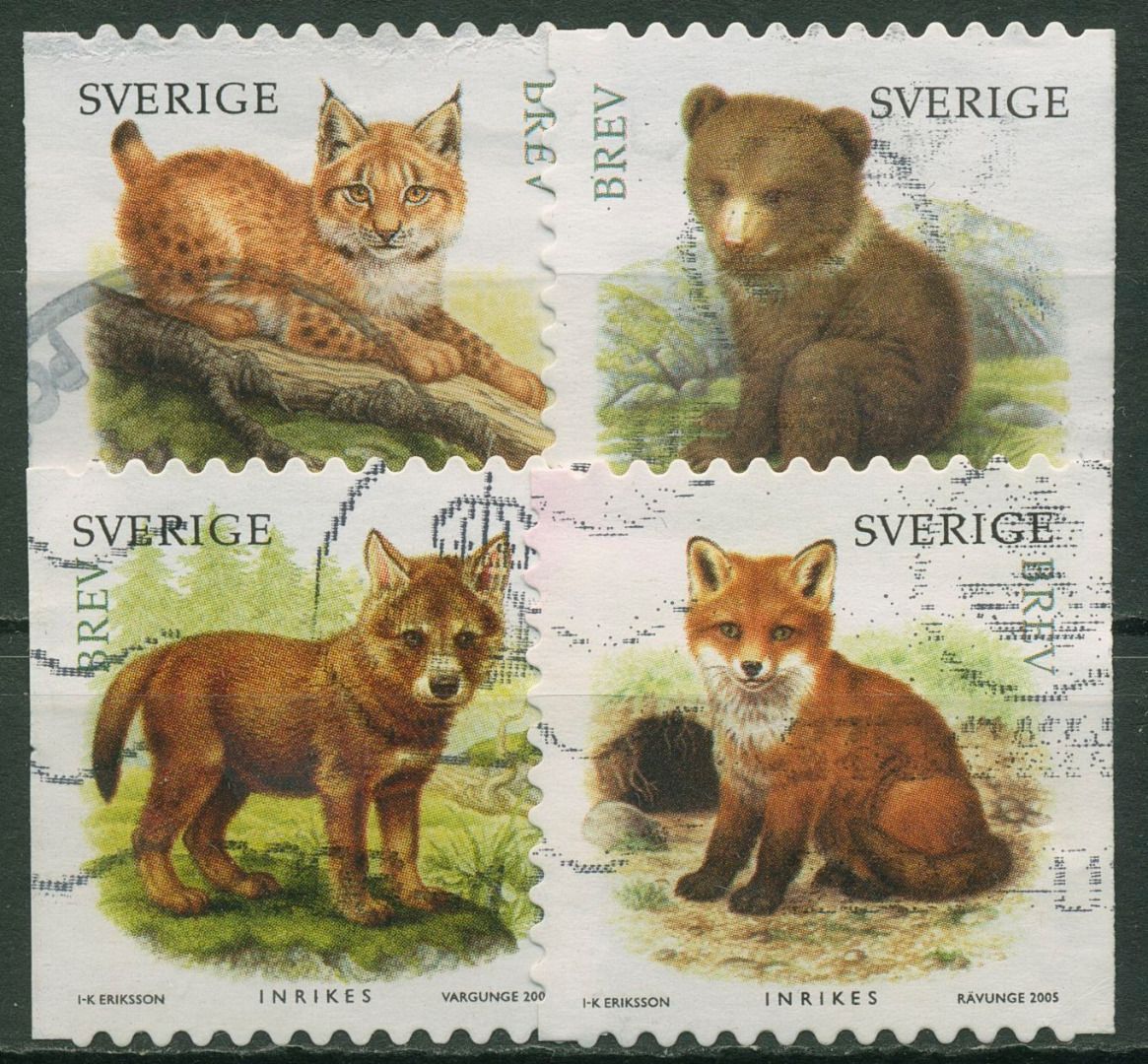 Schweden 2005 Tiere Raubtierjungen Luchs Bär Wolf Fuchs 2487/90 ...
