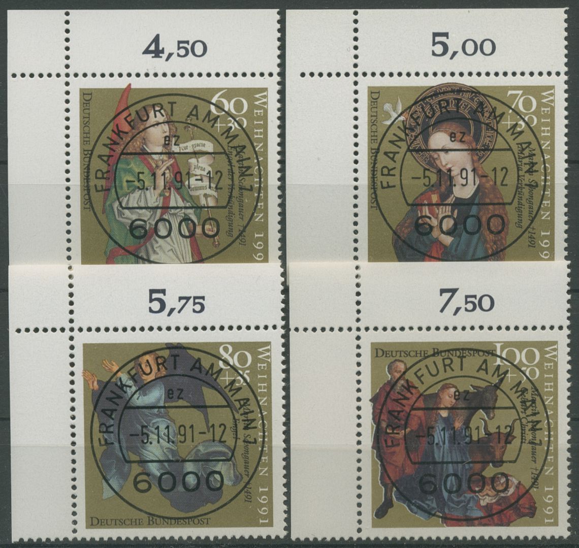Bund 1991 Weihnachten Schongauer Tafelbilder 1578/81 Ecke 1 TOP-Stempel