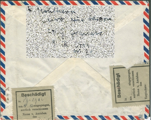 Ägypten 1957 nach Deutschland Beschädigt eingegangen, amtl. verschlossen (X5814)