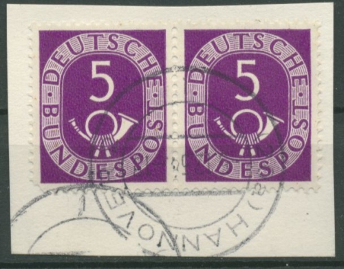 Bund 1951 Posthorn Bogenmarken 125 waagerechtes Paar gestempelt Briefstück