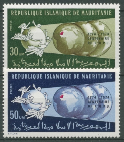 Mauretanien 1974 100 Jahre Weltpostverein UPU Erdkugeln 493/94 postfrisch