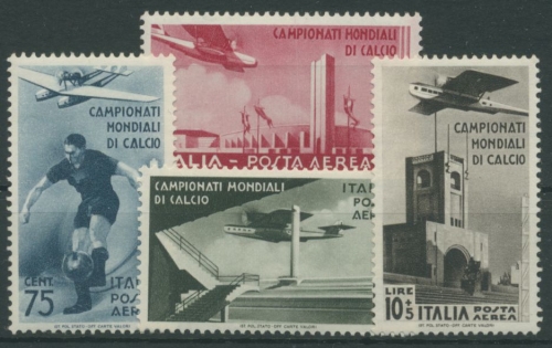 Italien 1934 Fußball-WM in Italien Flugpostmarken 484/87 mit Falz