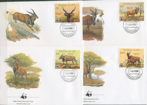 Mali 1986 WWF Antilope Waldelen 1078/81 FDC postfrisch (X30646)