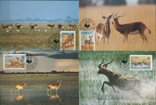 Sambia 1987 WWF Naturschutz Wasserbock 438/41 Maximumkarten (X30664)
