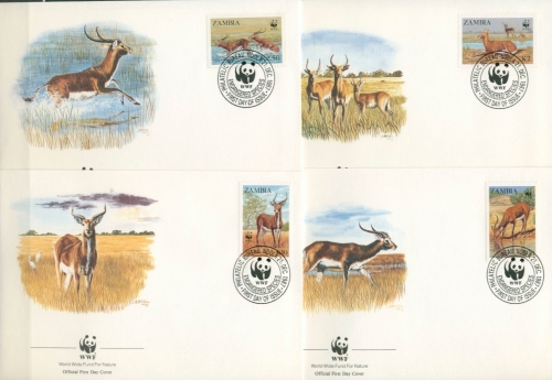 Sambia 1987 WWF Naturschutz Wasserbock 438/41 FDC (X30665)