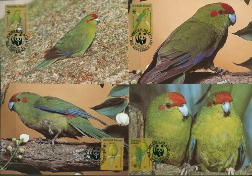 Norfolk-Insel 1987 WWF Naturschutz Laufsittich 421/24 Maximumkarten (X30672)