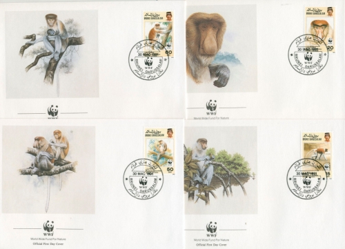 Brunei 1991 WWF: Nasenaffe 430/33 FDC (X30679)