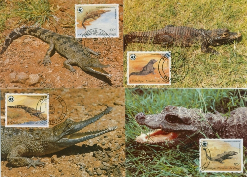 Kongo (Brazzaville) 1987 WWF Krokodile 1063/66 Maximumkarten (X30709)
