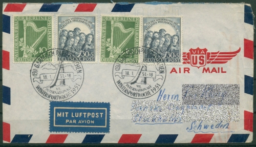 Berlin 1950 Berliner Philharmonie 2 x auf LUPO-Brief, portogerecht (T17094)