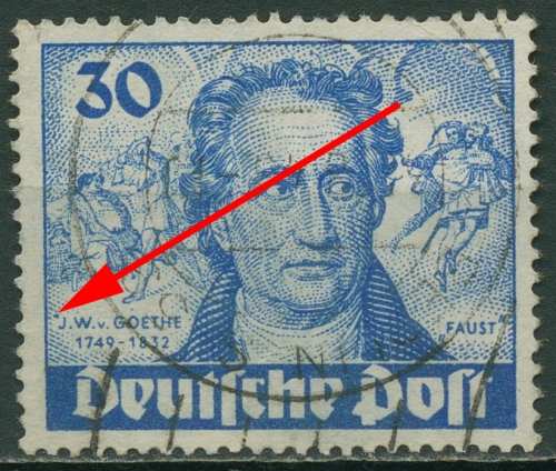 Berlin 1949 Goethe mit Plattenfehler 63 I gestempelt, Kat.-Wert: 120,00, Mängel