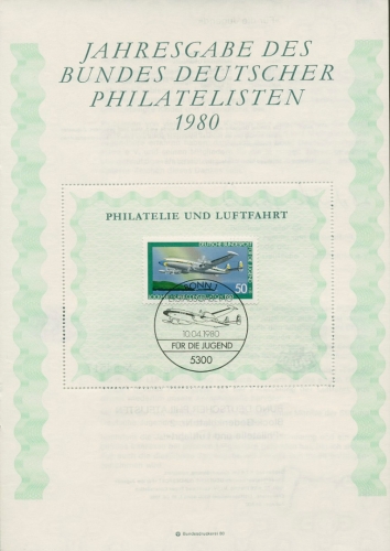 Bund 1980 Jahresgabe 2 des Bundes Dt. Philatelisten mit 1041 gestempelt (G17184)