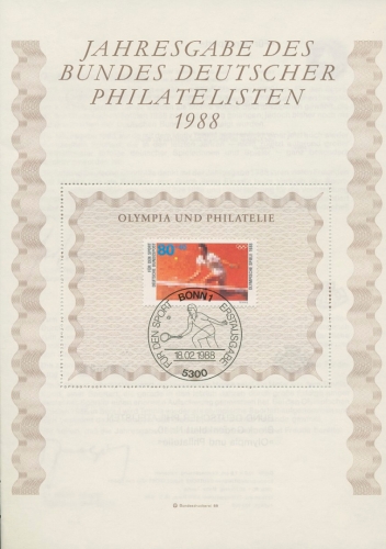 Bund 1988 Jahresgabe 10 des Bundes Dt. Philatelisten 1354 gestempelt (G17192)