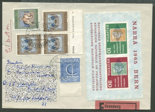 Schweiz 1967 Bl. 20 mit Beifrankatur auf Express-Brief nach Deutschland (X9782)