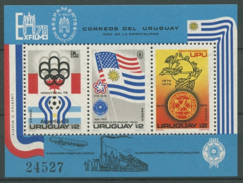 Uruguay 1975 EXFILMO ESPAMER Olympia Fußball-WM Block 28 postfrisch (C27866)