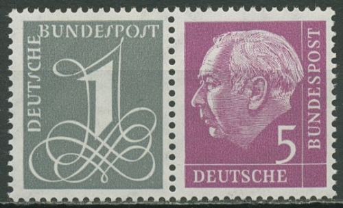 Bund 1958 Heuss und Ziffer Zusammendruck W 17 X postfrisch