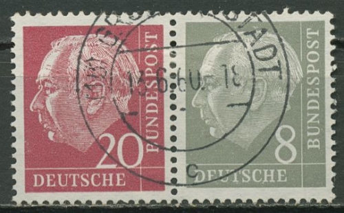 Bund 1960 Heuss/Ziffer (WZ lg.) Zusammendruck W 23 YI TOP-Stempel geprüft