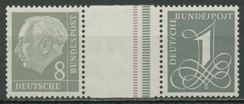 Bund 1960 Heuss/Ziffer (WZ liegend) Zusammendruck WZ 15 aIV YII postfrisch