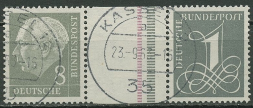 Bund 1960 Heuss/Ziffer (WZ liegend) Zusammendruck WZ 15 aIV YII gestempelt