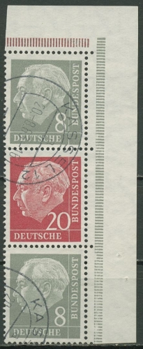 Bund 1960 Heuss/Ziffer (WZ lg.) Zusammendruck Ecke ER S 50 YII gestempelt
