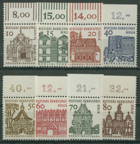 Berlin 1964/65 kleine Bauwerke mit Oberrand 242/49 OR postfrisch
