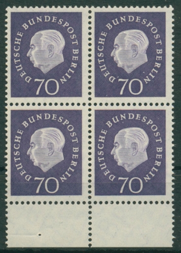Berlin 1959 Heuss Medaillon 4er-Block Unterrand 186 UR postfrisch