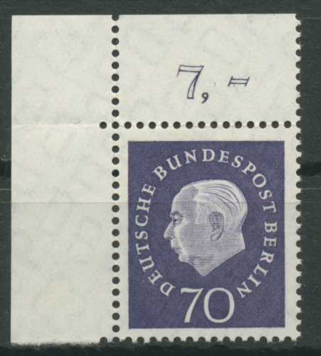 Berlin 1959 Heuss Medaillon 186 Ecke oben links postfrisch, Rand gefaltet