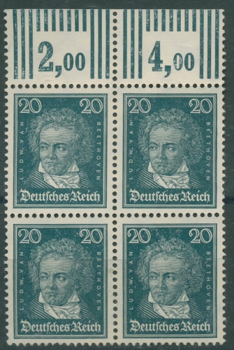 Deutsches Reich 1926 Ber. Deutsche 392 4er-Block WOR ohne Gummierung (R17294)