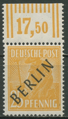 Berlin 1948 Schwarzaufdruck Bogenmarken Walzendruck Oberrand 10 W OR postfrisch