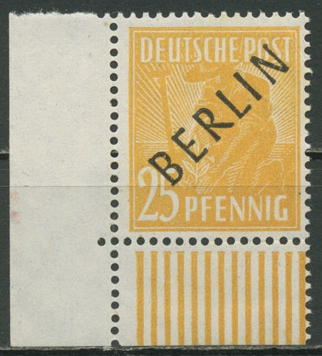 Berlin 1948 Schwarzaufdruck Bogenmarke Walzendruck 10 W UR Ecke u. li. postfr.