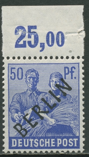 Berlin 1948 Schwarzaufdruck Plattendruck Oberrand 13 P OR ndgz postfrisch