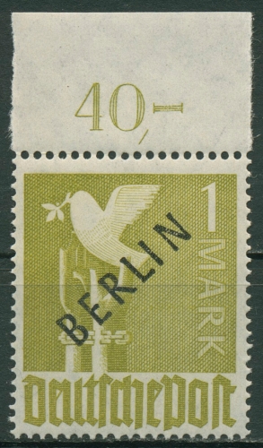 Berlin 1948 Schwarzaufdruck Plattendruck Oberrand 17 a P OR ndgz. postfr., Fleck