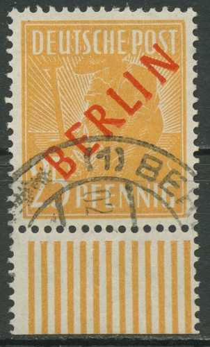 Berlin 1949 Rotaufdruck Bogenmarke Unterrand 27 W UR gestempelt geprüft