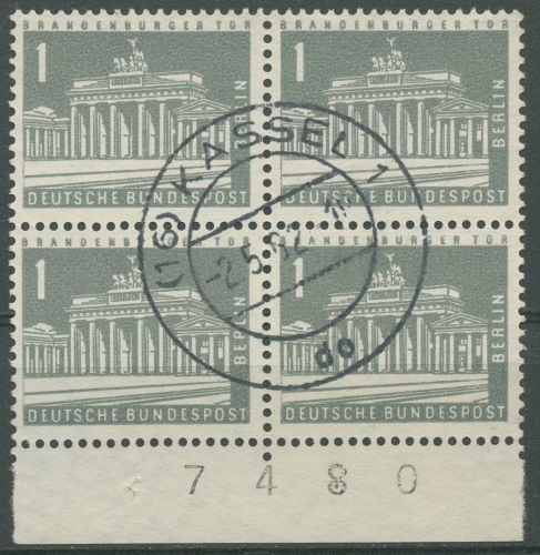 Berlin 1956 Stadtbilder Walze, Bogennummer 140 yw Bg.-Nr. 4er-Block gestempelt