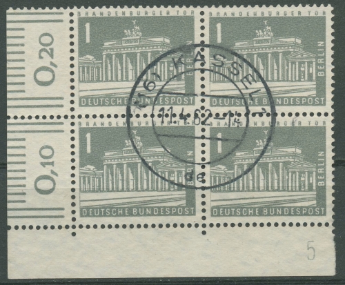 Berlin 1956 Stadtbilder mit Druckerzeichen 140 yw 4er-Ecke DZ 5 gestempelt