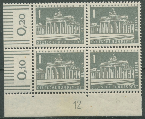 Berlin 1956 Stadtbilder mit Druckerzeichen 140 yw 4er-Bl. Ecke DZ 12 postfrisch
