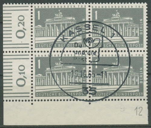 Berlin 1956 Stadtbilder mit Druckerzeichen 140 yw 4er-Bl. Ecke DZ 12 gestempelt