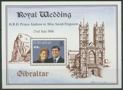 Gibraltar 1986 Prinz Andrew und Sarah Ferguson Block 10 postfrisch (C30895)