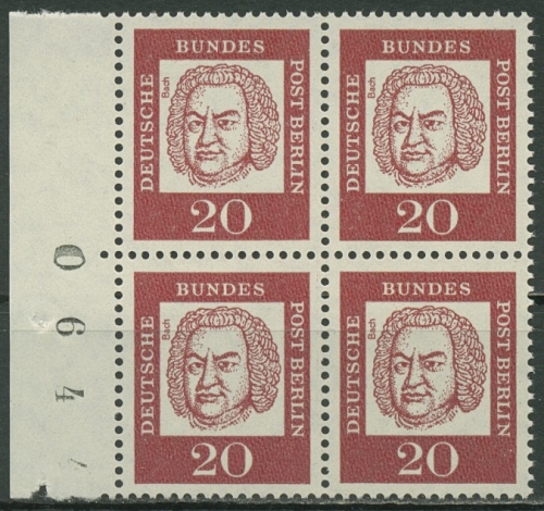 Berlin 1961 Bedeutende Deutsche 4er-Block mit Bogenzählnummer 204 BZN postfrisch