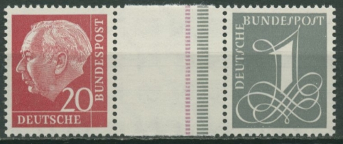 Bund 1960 Heuss/Ziffer (WZ liegend) Zusammendruck WZ 16 aIV YII postfrisch