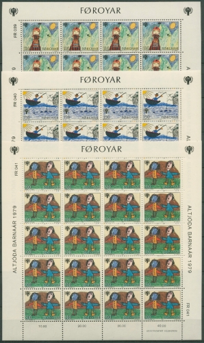 Färöer 1979 Jahr des Kindes Kinderzeichnungen Bogen 45/47 postfrisch (SG17565)