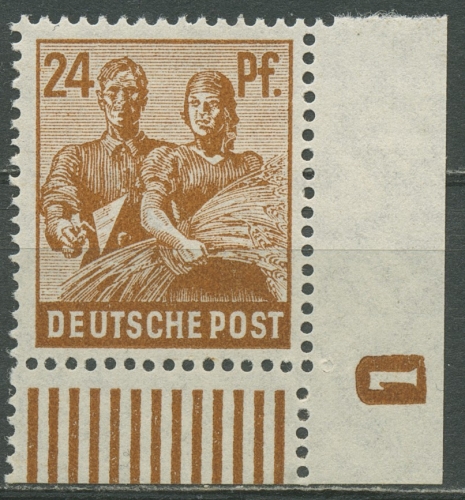Alliierte Besetzung 1947 Ecke mit Druckerzeichen 951 W UR DZ 1 postfrisch