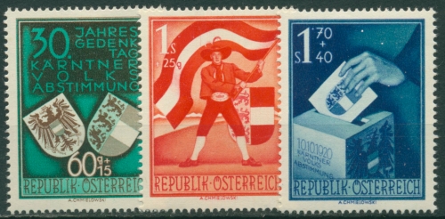Österreich 1950 30. Jahrestag der Volksabstimmung in Kärnten 952/54 mit Falz